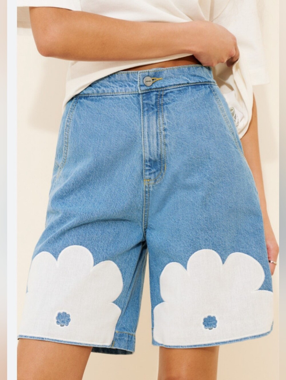 Sixxta Flora Bermuda Jean Shorts